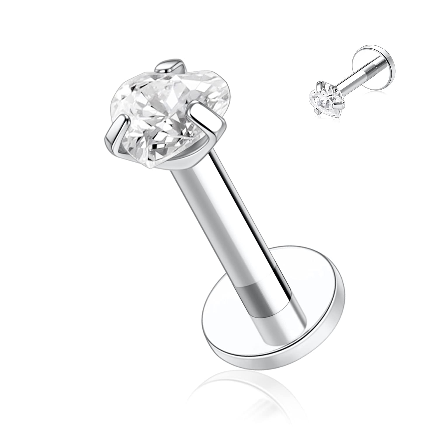 hengkaixuan 16G Titanium Labret Studs - Internally Threaded Flatback - Unisex - Silver - Piercing Jewellery — view 18