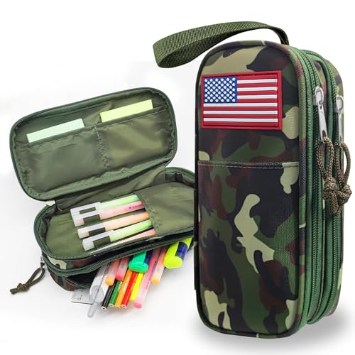 Image of Tactica Pencil Case for Boys,Large Boys Pencil Pouch with Zipper Compartments, Big Capacity Pen Box Pen Bag Organizer for School College Office Kids Teen Boy Men Adult
