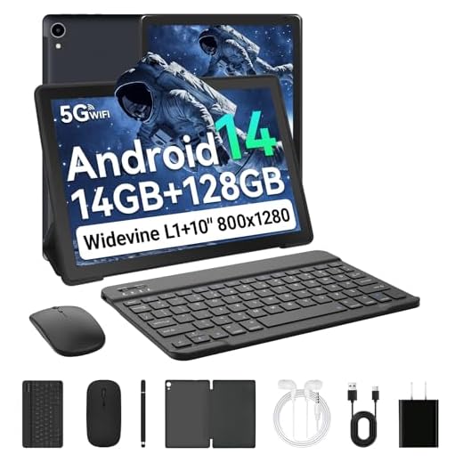 Laptok Android 14 Tablet 10 Pulgadas, 14GB +128GB+1TB, WiFi6/BT5.2/5000mAh, 8+5MP/1280 * 800/Widevine L1, Tablet PC con Stylus, Funda Protectora, Ratón Inalámbrico, Auriculares, Teclado Bluetooth
