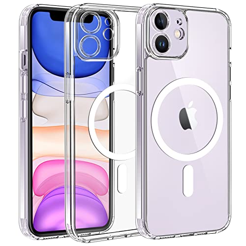 Qasyfanc Magnétique Coque Protection Caméra pour iPhone 11 Compatible avec MagSafe Charge sans Fil, Anti-Jaune Antichoc Anti-Rayures Étui Housse pour iPhone 11, Transparente