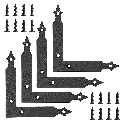 4pcs Barn Door Slab Balck Corner Bracket L Shape Sliding Door Decortaion Hardware for Garage Door Gates Shutters Furniture