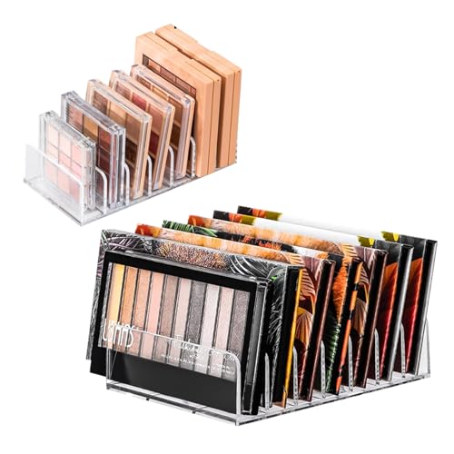 2 Stück Lidschatten Organizer – Transparente Kosmetik Organizer mit 7 Fächern – 2 Größen für Lidschatten Aufbewahrung, Schminktisch & Bad – Acryl Palettenhalter für Make-up und Schminke