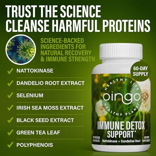 Oingo Immune Detox Support - Foreign Protein Cleanse and Immune Support Supplement with Nattokinase, Dandelion Root Extract, Green Tea Extract, Irish Sea Moss and Black Cumin Seed, 120 Veggie Capsules — view 2