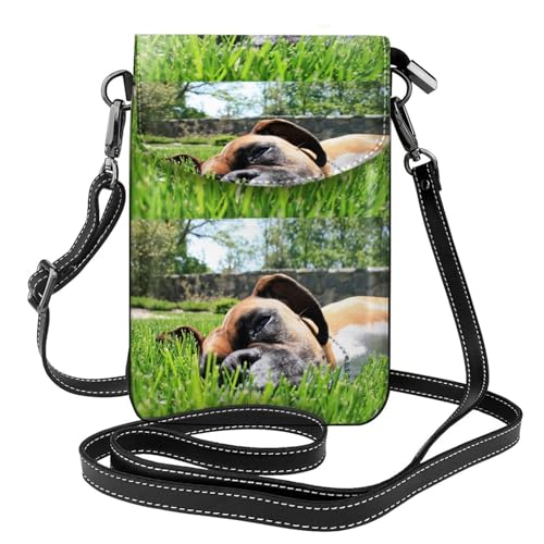Sac bandoulière chien boxer et porte-téléphone femme en cuir PU avec fentes pour cartes