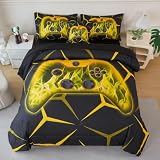 ZSYAYAHA Twin Comforter Set for Kids Black Yellow Gaming Bedding Set