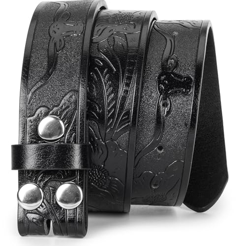 IZUS Vintage Western Belt Strap without Buckle Longhorn-Bull-Embossed Cowboy Belt for Women Men 1-1/2