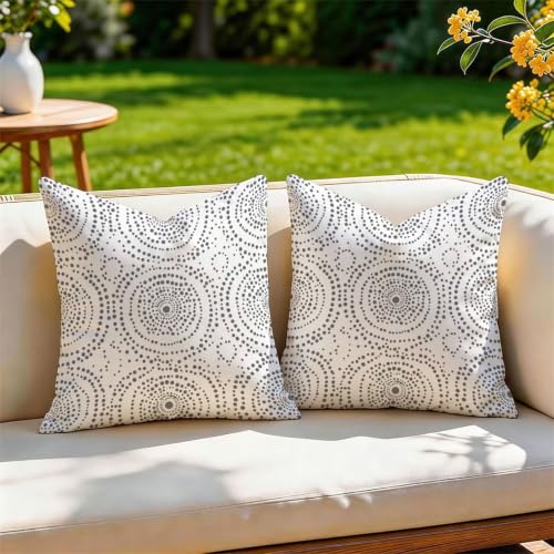 Housse de coussin 50x50 cm en lin doux noir et blanc pour canapé bohème, lot de 2 - 4