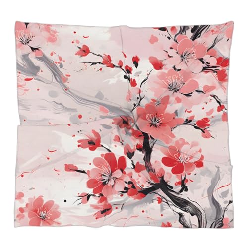 Cherry Blossoms Printed Silk Scarf for Women 23.6x23.6