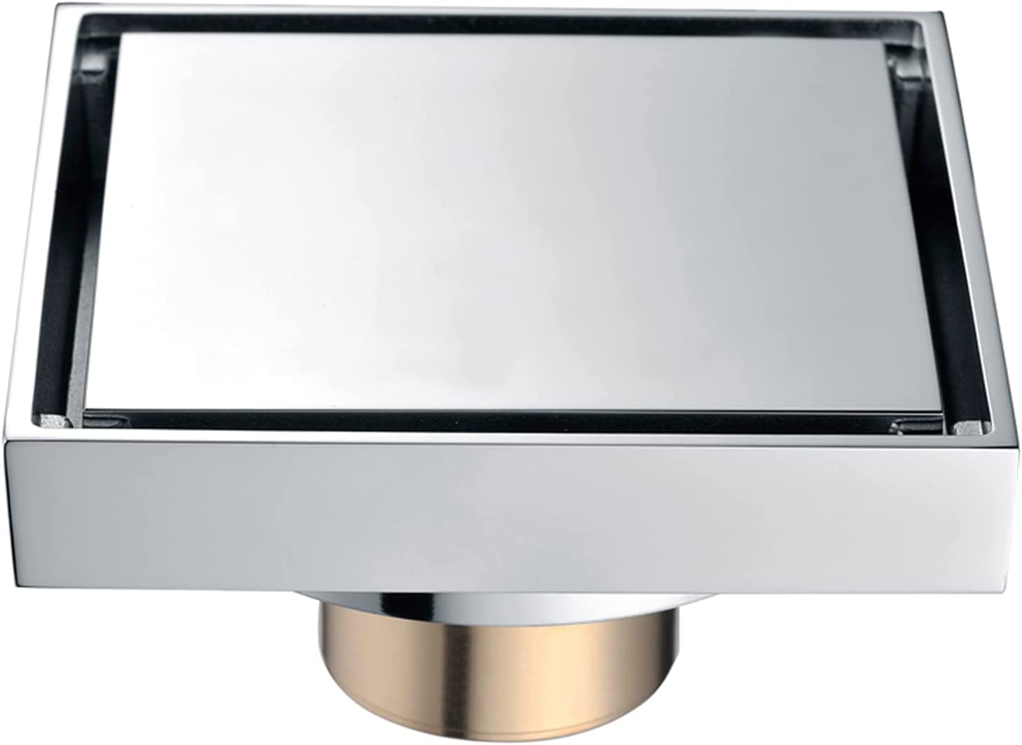 Sumidero cuadrado inoxidable, Desagüe de ducha invisible cuadrado de 100 x 100 mm con insertos de baldosas extraíbles en la cubierta de la rejilla, desagüe de piso de latón cepillado(Chrome Plated)