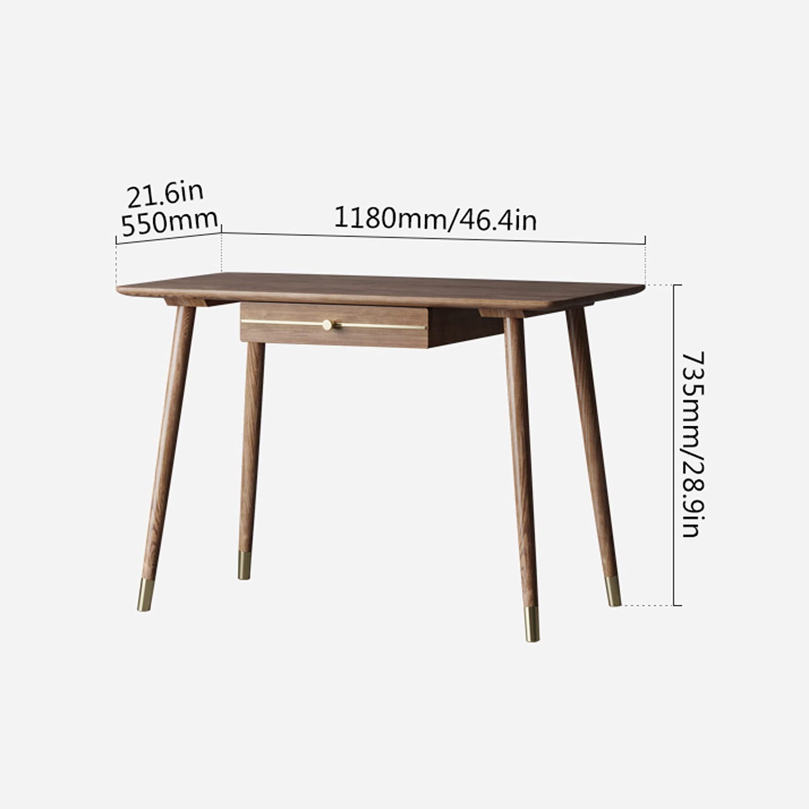 TABOJS Tavolo per Computer Elegante scrivania in Legno Scrivania per PC Desktop per la casa con cassettiera in Legno di Frassino, postazione di Lavoro per Studio con Piedini in Ottone