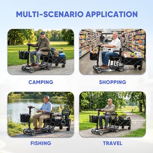Image of 4 Wheels Mobility Scooters for Seniors,39LBS Light Frame&15 Miles Travel Range&350LBS Capacity&270W Brushless Motor Powered Wheelchair Folding Electric Scooter&Dust Cover&LED Lights&Auto Brake ELC-15