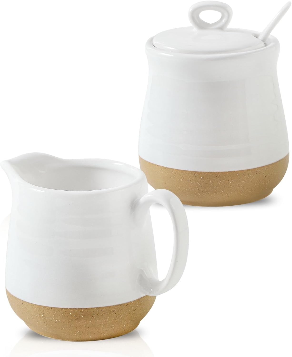 Ceramic Sugar and Creamer Container Set of 3,10 Ounce Cream Pitcher,11 Ounce Sugar Bowl with Lid and Spoon,Farmhouse Coffee Bar Accessories Set for Serving,Microwave & Dishwasher Safe,Blue