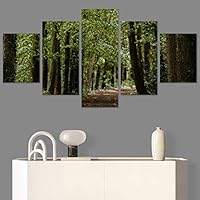 SIGNWIN 5 Panel Canvas Wall Art Green Forest for Home Decorations Ready to Hang - 60