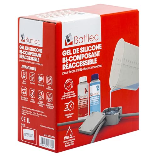 Gel Silicone Électrique 1L – Bi-Composant Auto-Nivelant – Étanchéité IP68 – Isolation Connexions & Boîtes de Dérivation – Résistant -60°C à +200°C –...