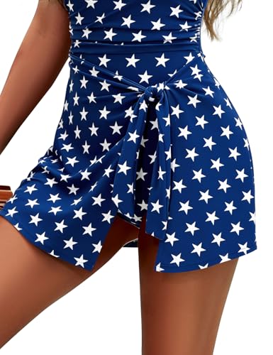 Image of Zilcremo Swim Dress for Women Tummy Control One Piece Swimsuit Wrap Swimdress Square Neck Skirted Bathing Suit Swimwear