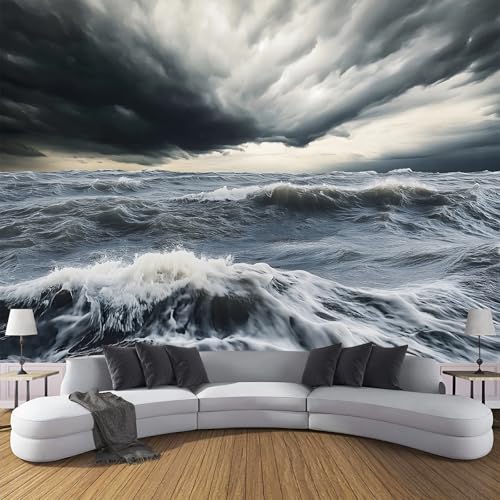 Wallpaper Papier Peint Panoramique Tempête Mer 250×175cm Poster Geant Mural，3D Nature Rude Peinture Murale Papier Peint Salon Chambre