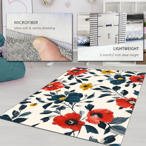 Tapis lavable fleurs rouges 90x150cm carpette antidérapante - 6