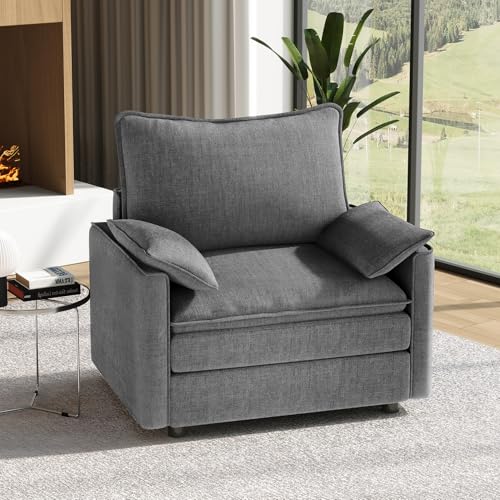 Image of Vesgantti 40 inch Single Seat Sofa, Comfy Cloud Couch Deep Seat Upholstered Couch Chenille Modern Sofa with Armrest Pillow, Easy Assembly for Living Room, Bedroom and Apartment, Gray