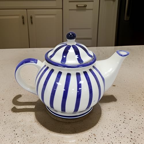 Image of Saras Aajeevika Handmade Ceramic Round Tea Pot Kettle -1000ml|Prefect for Serving Hot Soups Herbal Coffee Milk Teapot Sauce Boat Daily Use Home Kitchen Dining Table Decor Return Gift Items