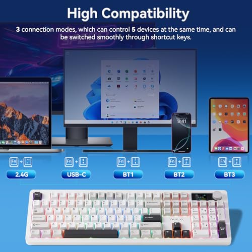 Image of AULA F106 Pro Wireless Keyboard Full Size Mechanical Gaming Keyboards | Full Size,Hot Swappable Custom,8000mAh,RGB Backlit,Creamy Pre-lubed Blaze Switches,PBT Keycaps,Tri-Mode BT /2.4GHz /USB-C