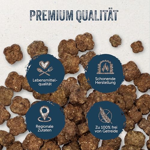 Lakefields Classic Hundefutter trocken | Wild 60% | 1kg | Getreidefreies Trockenfutter | Für kleine ausgewachsene Hunde | Heidelbeere, Karotte & Birne | Extra kleine Kroketten | Schonend gebacken