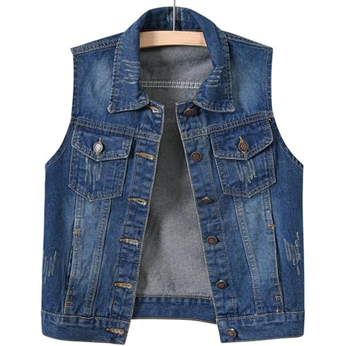 Womens Frayed Denim Vest Jacket Sleeveless Ripped Jacket Vest with Pockets Lapel Button Down Jean Waistcoat3