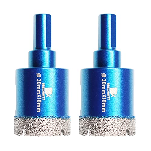 Image of Dry Diamond Core Drill Bit Set,BRSCHNITT 2pcs /Pack 1 1 /7 Inch (30mm) Diamond Hole Saw Core Drill Bit with Triangle Shank for Porcelain Tile Ceramic Stone Granite Marble