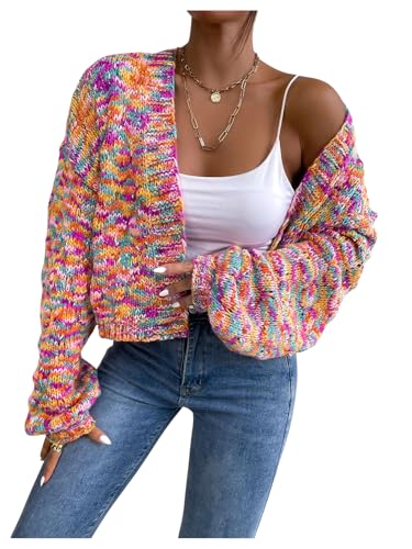 SHENHE Women's Cropped Cardigan Open Front Long Sleeve Ribbed Knit Sweater3