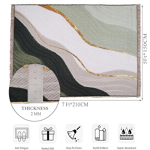 Image of Sparrow World Holland Velvet Quilted Printed Foam Padded Carpet - Premium Home Decor Rug for Living Room, Bedroom, Kitchen, Drawing Room, Hall, Guest Room (5 x 7 Feet) (Green-River)