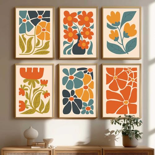 Image of kotart Floral Wall Art Home Decoration Paintings With Frame For Living Room Bed Room Hotel Wall Decor Digital Reprint Set of 6 (10X13 inch)