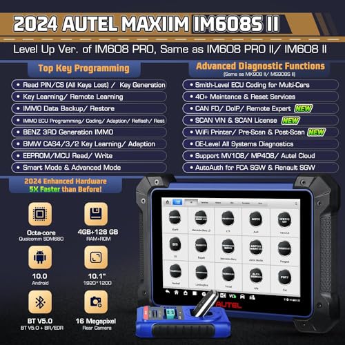 Autel MaxiIM IM608S II: 2024 Top Immobilizer & Key Fob Programming Tool as IM608 PRO II, [$1316 Valued] Key Programmers, Newer of IM608 PRO/ IM608 II, ECU Coding as MK908P II, Active Test, 40+ Service