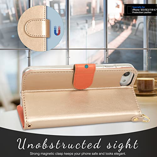 Fyy Designed For Iphone Se Case 2022 (3Rd Gen) / Iphone Se Case 2020 (2Nd Gen) / Iphone 7 Case/Iphone 8 Case, Luxury Pu Leather Wallet Phone Case With Card Holder Flip Kickstand Cover Gold #TOP4