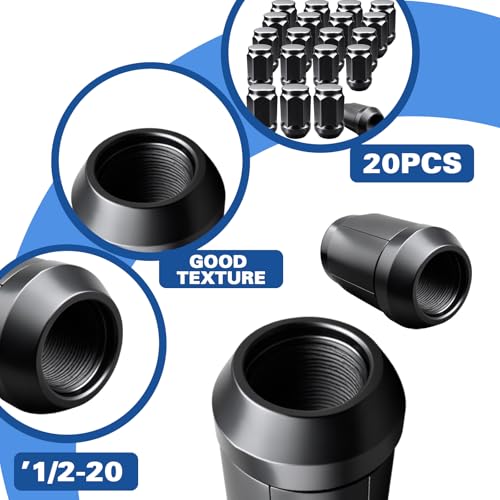 Image of 1 /2-20 Lug Nuts 20pcs Black Replacement for 1987-2018 Jeep Wrangler, 2002-2012 Jeep Liberty, 1993-2010 Jeep Grand Cherokee Aftermarket Wheel Closed End Lug Nuts