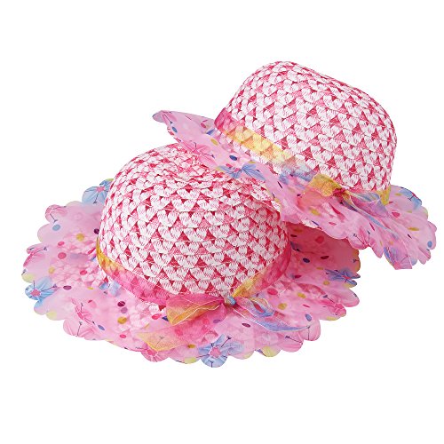 Girls Sunflower Straw Tea Party Hat Set (8 Pcs, Assorted Colors)