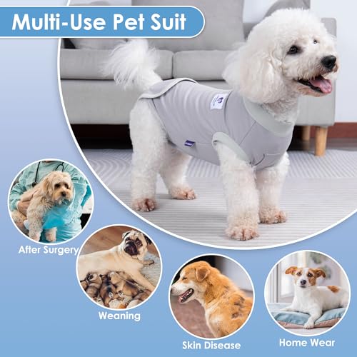 Image of cyeollo 2pack Dog Onesie for Surgery Recovery Suit for Female Male Dogs Breathable Pet Bodysuit After Surgery for Spay, Neuter, Post Surgical Recovery Onesie Shirt for Large Dogs, Blue & Grey, XXL