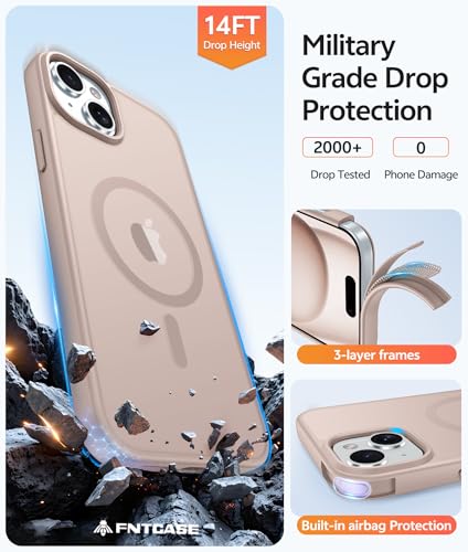 Image of FNTCASE for iPhone 15 Case: for iPhone 14 Case & iPhone 13 Case [Compatible with Magsafe] Translucent Matte Cases with [Screen Protector] Military Grade Shockproof Protective Phone Cover - Desert Gold