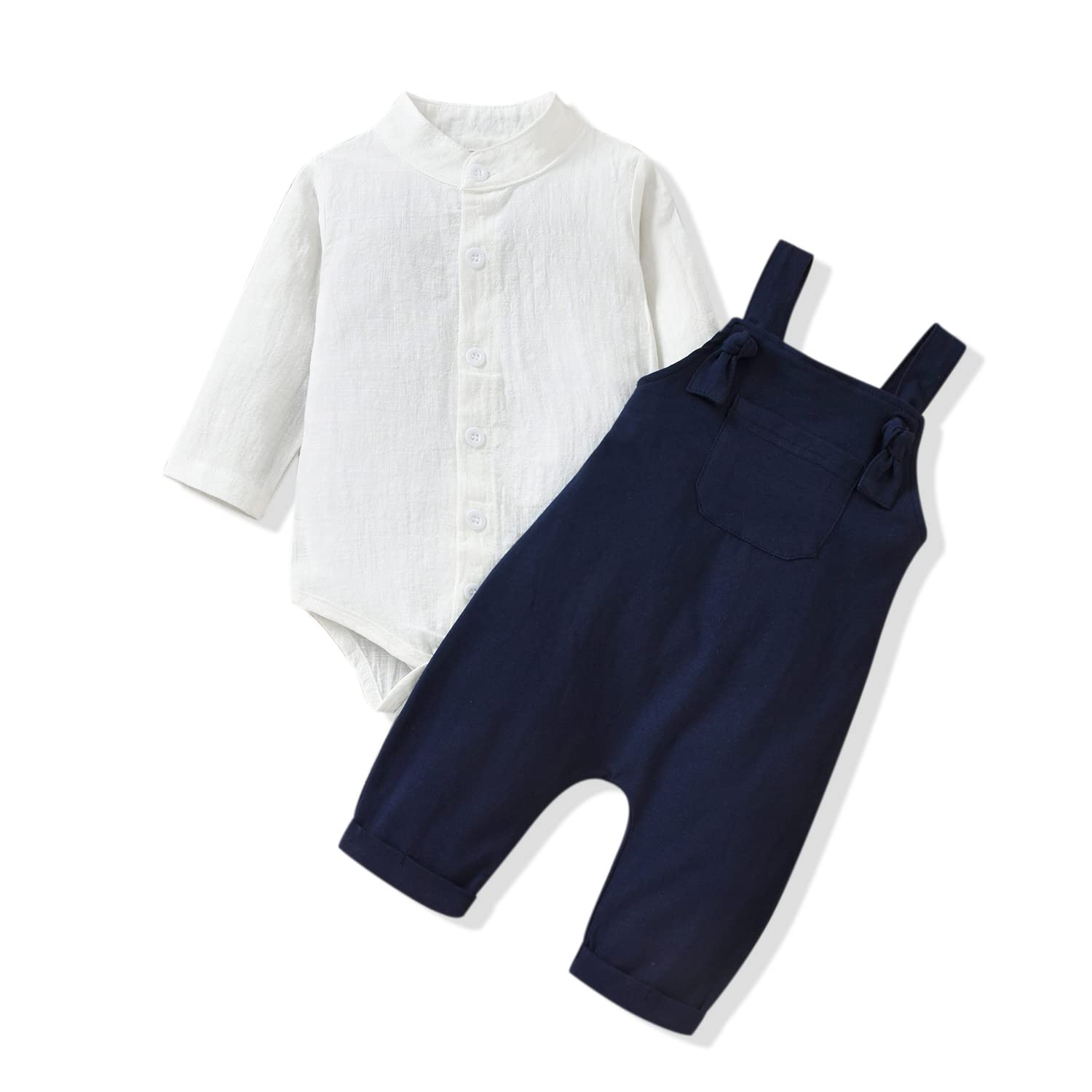 Unistylo - Ropa de bebé para caballero, overol para niños pequeños, pantalones con tirantes y mameluco, azul, blanco, 2-3T