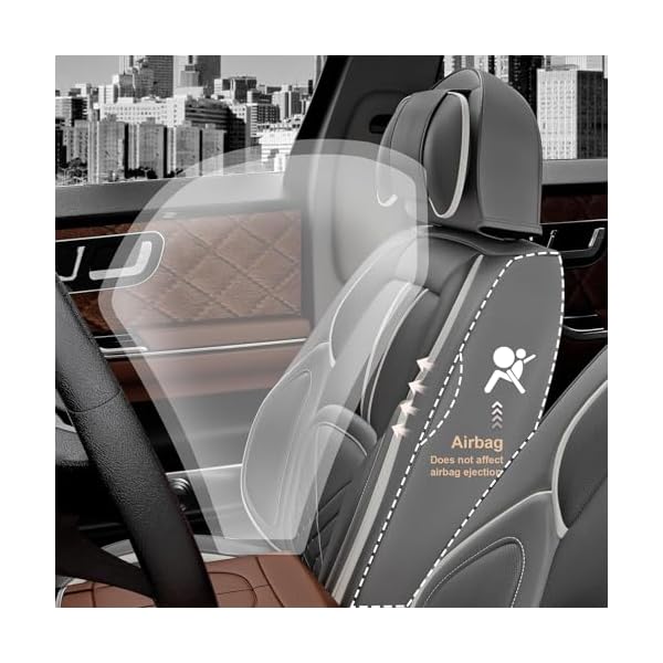 ASLONG 5PCS 2025 Front and Back Car Seat Covers Auto Interior Accessories with Water Proof Nappa Leather for Cars SUV Pick-up Truck Universal Comfortable and Breathable (Full Set, Grey) - Image 3