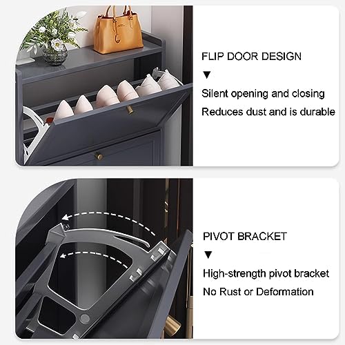 Shoe Storage Cabinet Cabinets Hallway Slim Cupboard Cupboards Hallways Slimline，Narrow Wooden Shoe Cabinet with Flip Doors - Multifunctional Shoe Rack Organizer for Hallway, Bedroom & Entryw