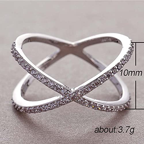 929 Sterling Silver Simple and generous cross ring crossover ring with zirconium diamond ring Gem Ring Cubic Zirconia Rings CZ Diamond Multi Row Ring Eternity Engagement Wedding Band Ring for Women 102
