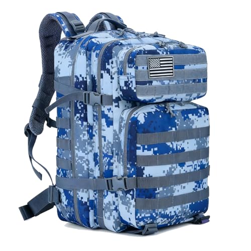 SEYATULLH Mochilas Tácticas Militares para Hombre/Mujer 45L Grandes Army Molle Bolsa Mochila de Senderismo para Acampar(Azul Marino Digital)
