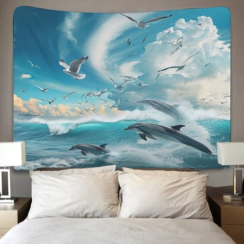Couverture murale 3D mouettes et vagues en polyester doux pour salon - 4