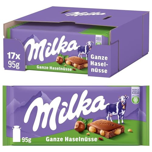 Milka Chocolate con Leche y Avellanas Enteras, 17 x 95g, Barras de Chocolate