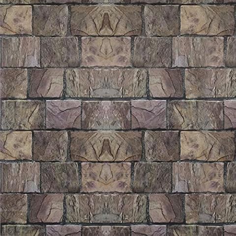 Dundee Deco AZ-B2601 Abstract Marble Brown, Mauve Bricks Peel and Stick Self Adhesive Removable Wallpaper, Roll 18 ft. X 18 in. (5.5m X 45cm), 26.6 sq. ft. (2.5 sq. m) Cover