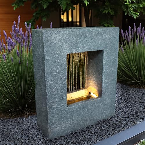Gartenbrunnen mit LED Beleuchtung 65x53 cm Zimmerbrunnen Brunnen Steinoptik Regen Wasserfall eckig warmweiß Springbrunnen Gartendekoration Gartenbrunnen mit LED Beleuchtung 65x53 cm Zimmerbrunnen Brunnen Steinoptik Regen Wasserfall eckig warmweiß Springbrunnen Gartendekoration