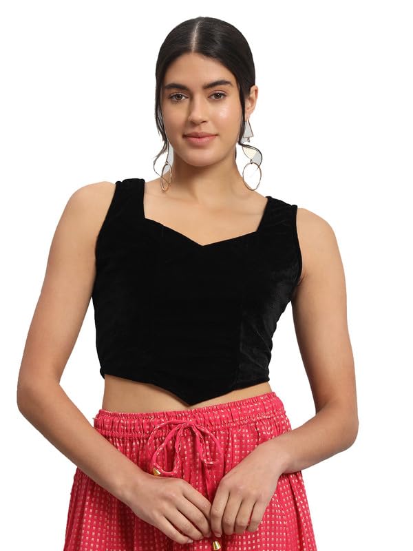 vaararo Readymade Party Blouse for Women | Shiny Velvet Sleeveless Stylish Outfit-picture-37