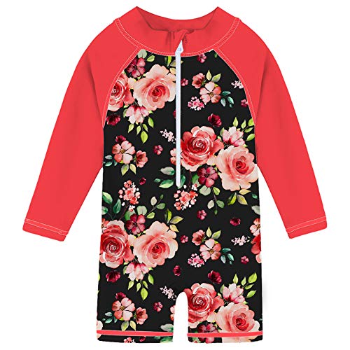 uideazone Newborn Baby Toddler Girls UPF 50+ Sun Protection Long Sleeve One Piece Swimsuit with Zipper 6-12 Months