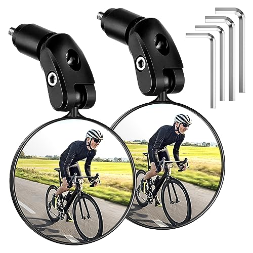 2 Piezas Espejo Retrovisor de Bicicleta, 17.4mm-22mm HD Gran Angular Espejos Retrovisores de Bicicleta 360° Adjustable Giratorio para Bicicleta Manillar, Bicicletas de Montaña