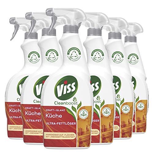 Viss Kraft + Glanz Reiniger Spray Küche Putzmittel und Fettreiniger für strahlende Sauberkeit mit Fettlösekraft 100% natürlichen Ursprungs 750 ml 6 Stück