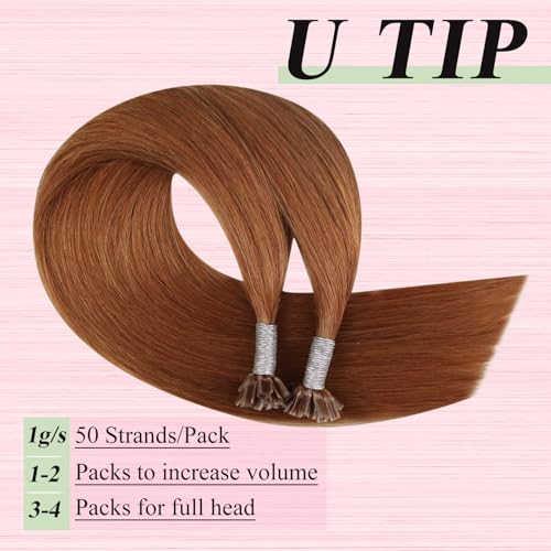 Image of YoungSee Copper U tip Hair Extensions Copper Utip Hair Extensions Human Hair Colored U Tips Human Hair Extension Easy to Apply 14 Inch 50 Strands 50G